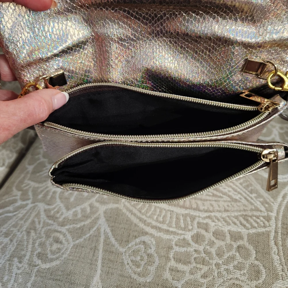 Street Level Crossbody Metallic Handbag Plain or Chain Straps Dress Up or Down
